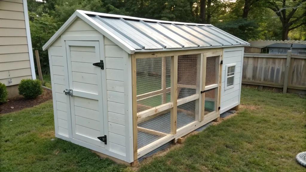A lightweight, low-cost PVC frame chicken coop with a durable hardware cloth enclosure.