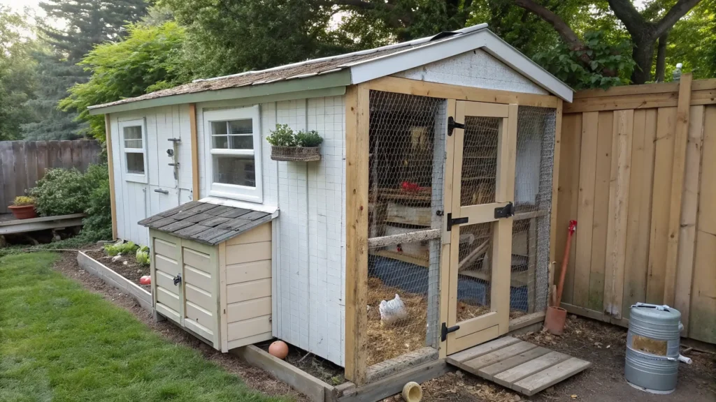 An ingenious low-cost DIY chicken coop created by upcycling an old garden shed.