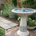 Inspirational images of creative DIY bird bath designs matched to various garden styles.
