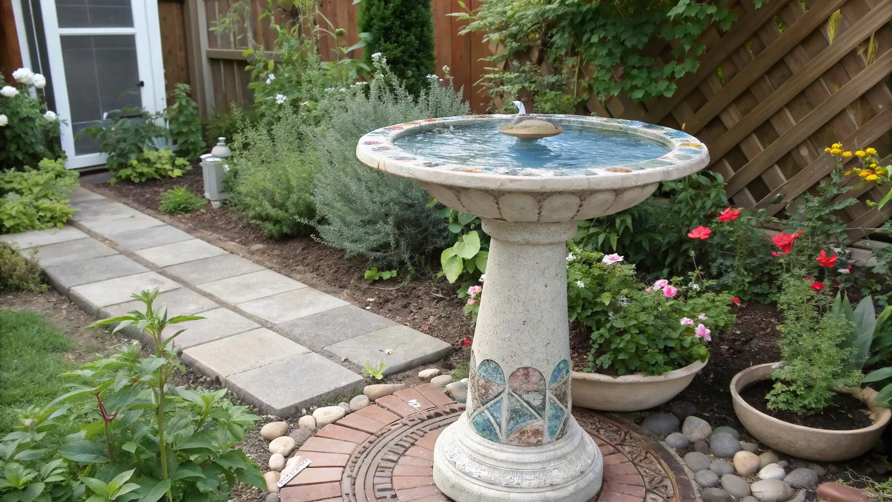 Inspirational images of creative DIY bird bath designs matched to various garden styles.