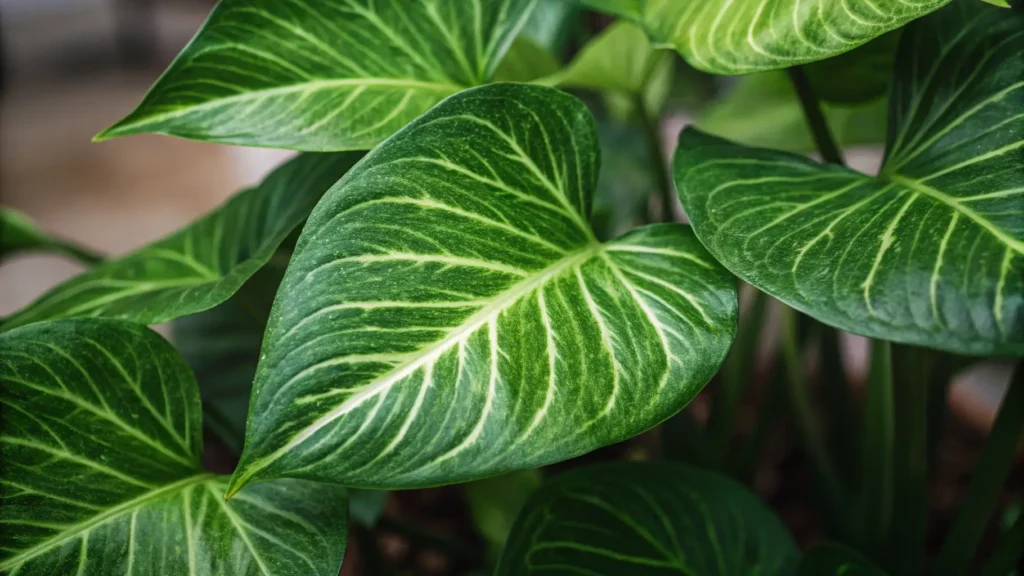 Pothos Plant Types : A close-up of Global Green Pothos leaves, showing the distinct emerald green center and darker green edges.