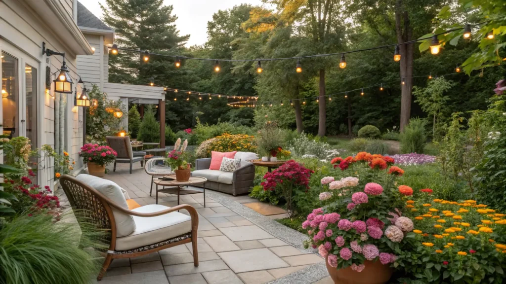 A photo gallery showcasing vibrant and airy early August outdoor spaces with comfortable seating, colorful blooms, and subtle natural accents, perfect for seamless August and September styling. How to Decorate for August and September