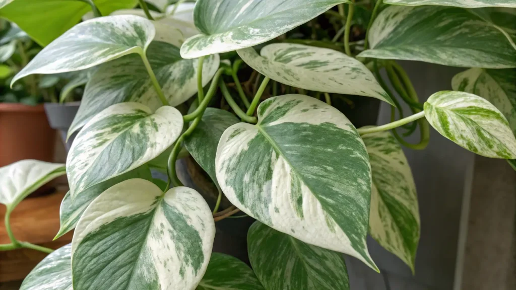 A stunning Marble Queen Pothos with heavy white and cream variegation.