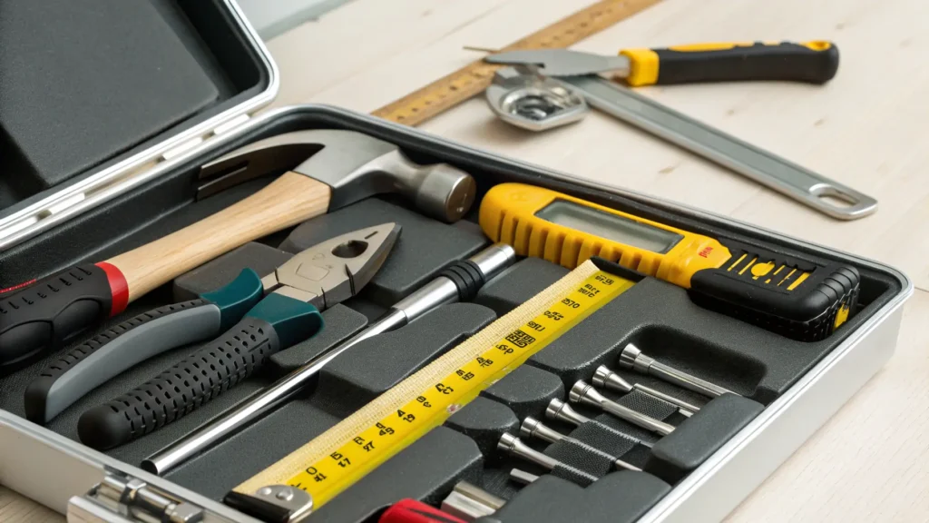 A toolkit with essential DIY home improvement tools.