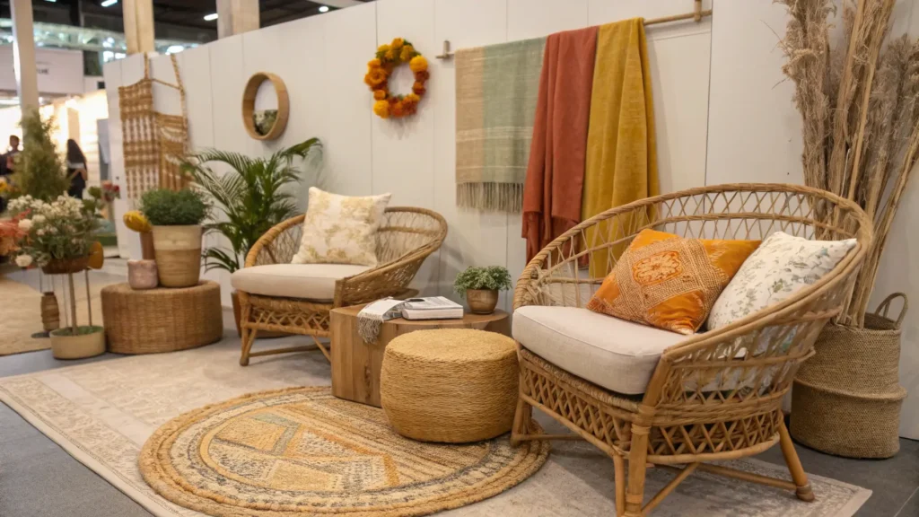 A warm climate inspiration gallery showcasing light and airy August and September decor, featuring rattan furniture, terracotta accents, natural textiles, and subtle autumnal colors without heavy layers, suitable for warmer regions. How to Decorate for August and September