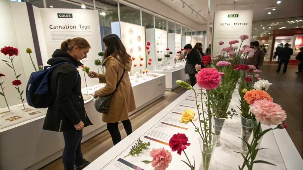 An interactive gallery showcasing diverse carnation types and their characteristics. Carnation Flowers