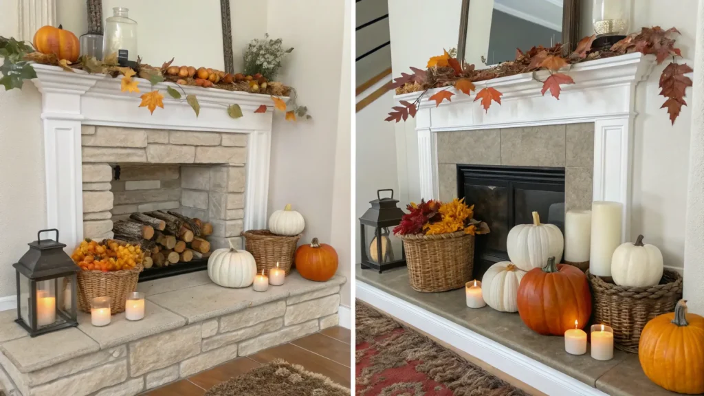 Before and after photos illustrating common fall decor mistakes and solutions : Fall Decor Ideas for Home