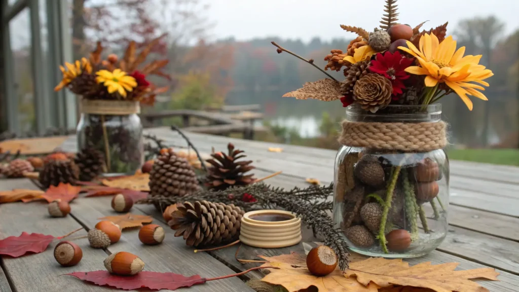 Eco-friendly fall decor 2025 featuring upcycled items and natural foraged elements.