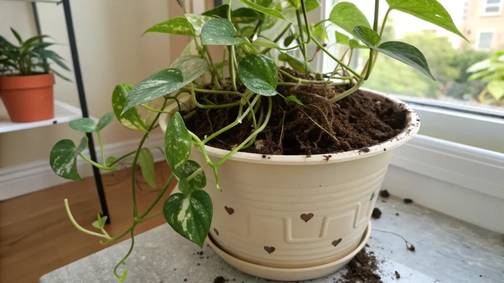 Pothos plant into a slightly larger pot with fresh, well-draining soil. Pothos Plants