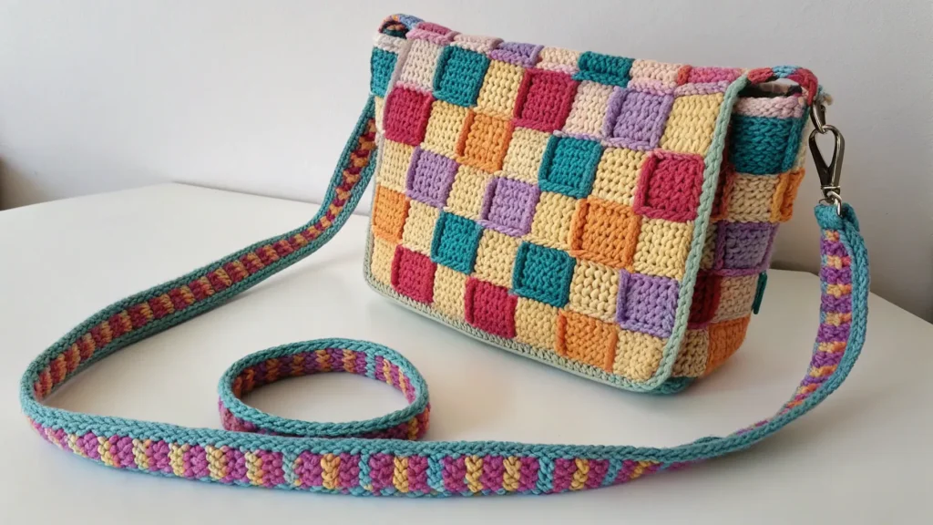 Checkered Crochet Shoulder Bag