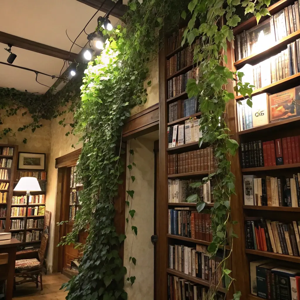 Room with Vines and Bookshelves