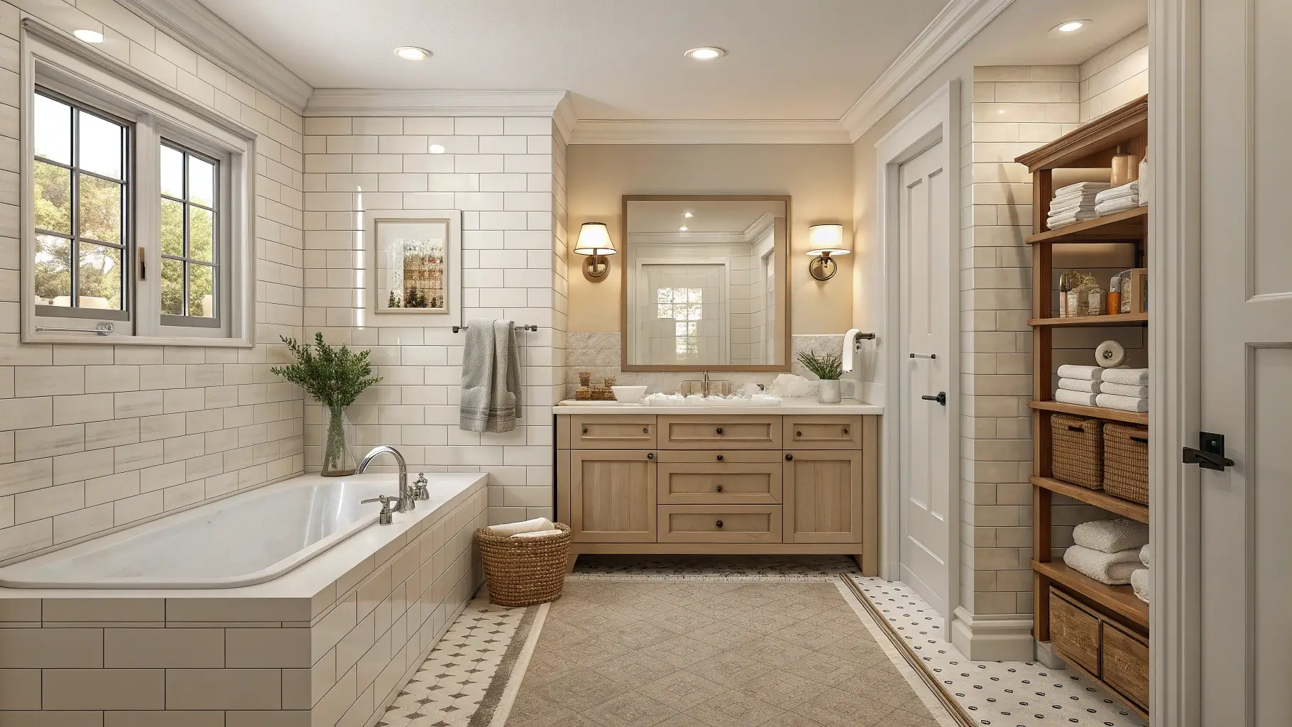 A bathroom showcasing timeless design elements like subway tile and a neutral color palette, avoiding common bathroom remodel mistakes